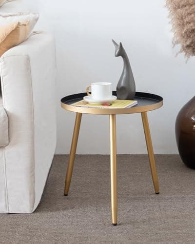 AOJEZOR Matte Black 3-Legged End Table for Small Spaces — Black/Gold