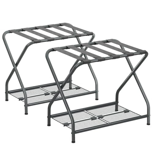 Foldable Suitcase Stand with Storage Shelf, LR-GY-1