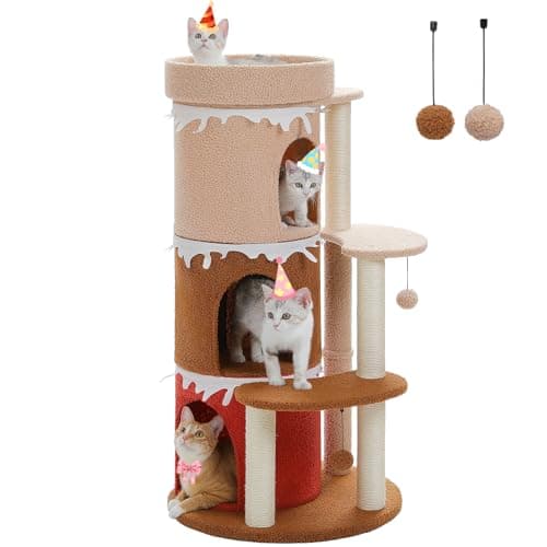 PetepeLA 5-Level Cat Tree for Indoor Cats Beige — Brown