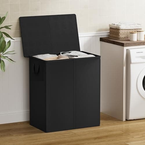 Chrislley 2 Section Double Laundry Basket, Black