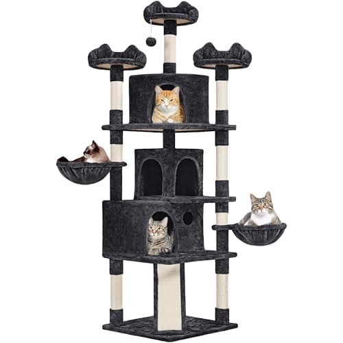 Yaheetech Large Cat Tree Tower, 76.5in Multi-Level Scratch & Play, Dark Gray — Black
