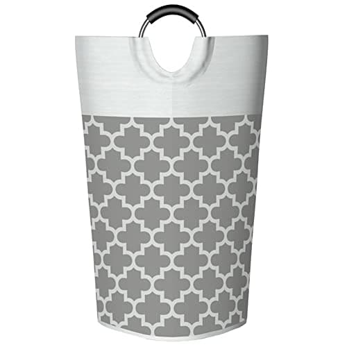 Twira 90L Large Laundry Basket, Collapsible & Waterproof, Padded Handles, Black — Grey Quatrefoil