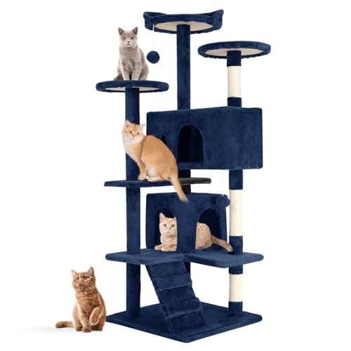 Indoor Cat Tree 53 Inches with Dangling Ball & Funny Toys, Dark Gray — NAVY BLUE