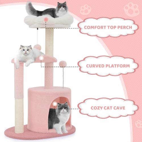 Magshion Pink Cute 33" Indoor Cat Tree with Scratch Post and Dangling Balls