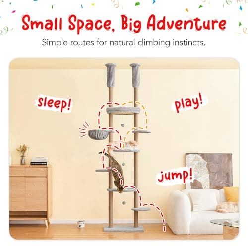 Adjustable Floor to Ceiling Cat Tower with 7 Tiers and Scratching Posts - Ideal for Indoor Cats