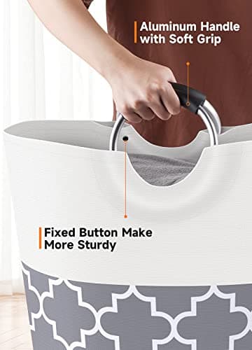 Large Collapsible Laundry Hamper Bag with Handles, 82L Waterproof Storage for College Dorm and Family (Grey)