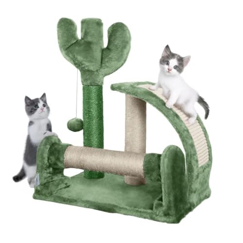CAPHAUS Green 20-Inch Cactus Cat Tree with Scratching Board & Toy