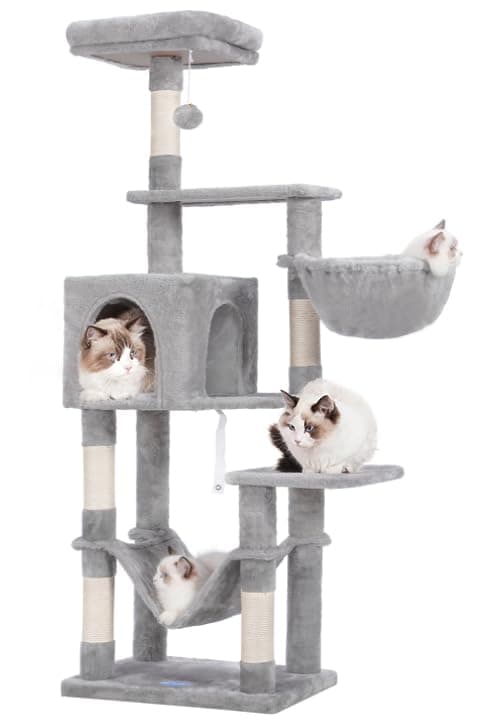 MPJ050W Large Hammock Cat Tree with Sisal Scratching Posts Light Gray