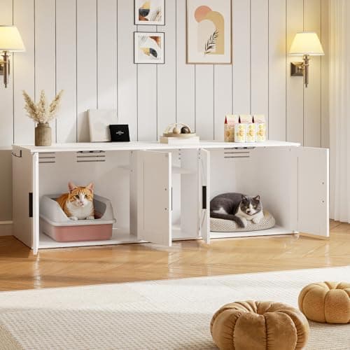 HOOBRO 58.3" Cats' Enclosure with Corridor & Double Litter Boxes, White
