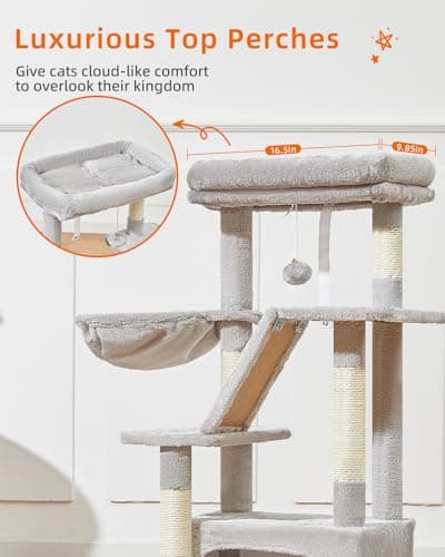 Taoqimiao Light Gray 38.2-Inch Cat Tree with Adjustable Baskets & Lux Perch MS029SW