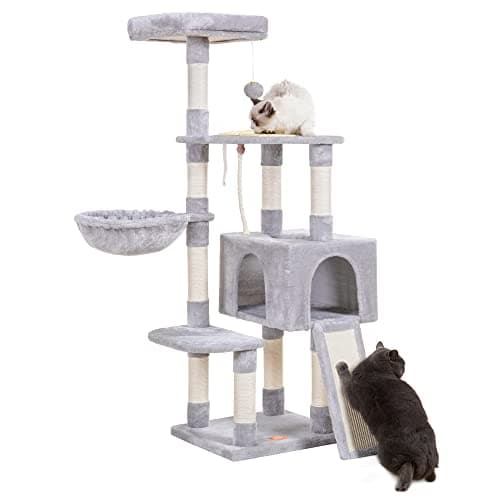 Heybly Cat Tree Multi-Level Cat Furniture with Feeding Bowl and Scratching Board