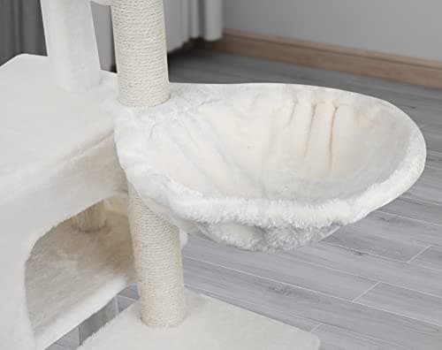 Beige Jute-Covered Cat Tree with Toy Ball Activity Center