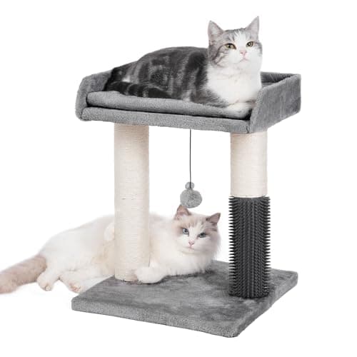 Large Cat Tree Tower with Scratch Post & Groomer - Beige — Gray