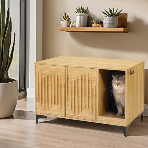 Hidden Cat Litter Box with Vent & Scratch Pad, Rustic Brown, Odor Control, Easy Clean — Natural