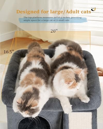 Large Cat Tree Tower with Big Perch Bed & Cat Toy, Dark Gray