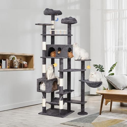 Giant Smoky Gray Cat Tree for Big Cats & Maine Coons, Tall Scratching Tower