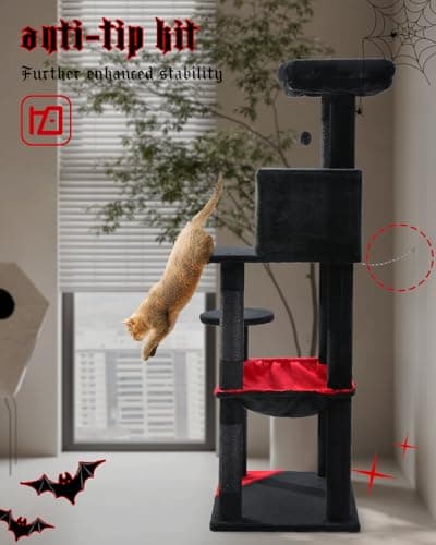 Black Gothic Cat Tree with Large Hammock & Scratching Posts