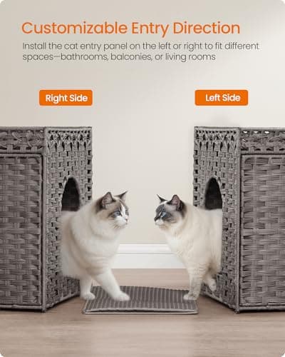 Feandrea Dove Gray Handwoven Rattan Cat Litter Box Enclosure UPCL014G01
