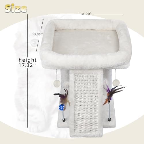 Beige TWDEPART Cat Tree with Scratching Post & Toy Balls