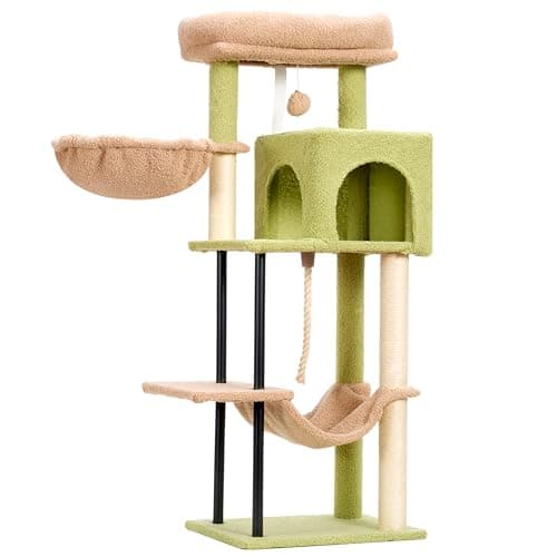 Light Gray 43.3 inch Sturdy Cat Tree Tower for Indoor Cats — Green and yellow