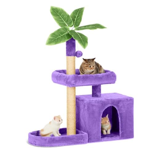 31.5" Pink Cat Tree with Leaf Design & Scratching Posts — Purple