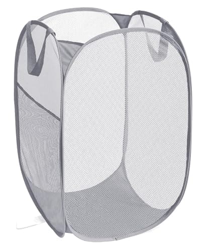Reinforced Pink Collapsible Laundry Hamper with Side Pocket & Carry Handles — Gray