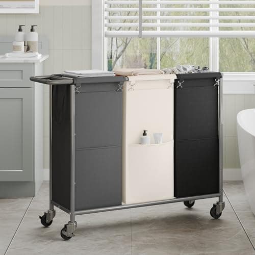 Laundry Separator Hamper with Rolling Wheels for Dirty Clothes Storage
