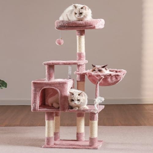 Pink Cat Tree Condo with Toy and Scratching Posts for Indoor Cats