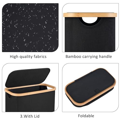 Slim Laundry Hamper with Lid - 60L, Black