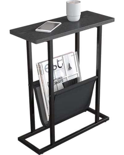 Yusong Narrow Side Table for Small Spaces, Rustic Brown, Slim Storage Holder — Black