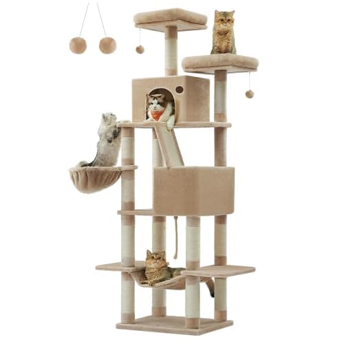 Feandrea Jelly Pink Cat Tree: 81.1-Inch Large Tower with 13 Scratching Posts UPCT190P01 — Camel Brown