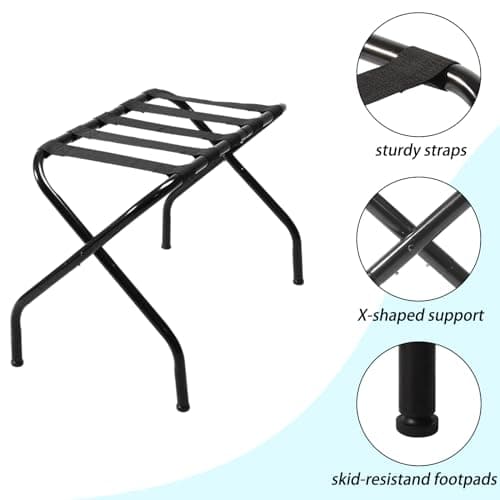 Heavy-Duty X-Type Luggage Rack, Holds 110 lb, Black, for Guest Room & Hotel