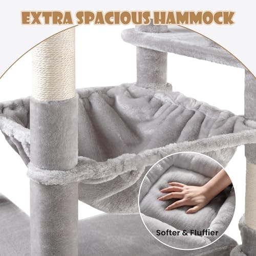 SHA CERLIN 81in Multi-Level Cat Tree Tower with Hammock & Sisal Posts, Grey