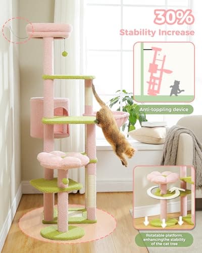 Tall Cat Tree with Hammock & Scratching Post for Large Cats