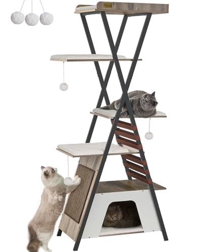 FourFurPets Camel Brown 72.4" Multi-Level Cat Tree with Scratching Board