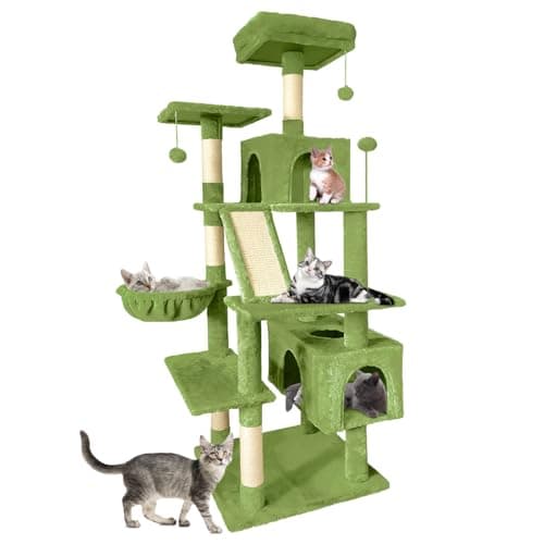 70" Multi-Level Cat Tree Tower with Sisal Scratching Post (Green)