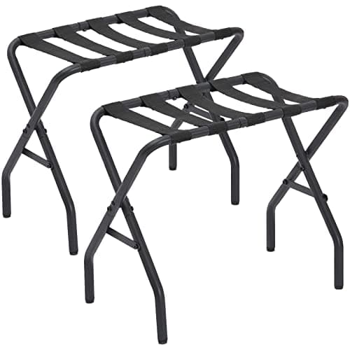 Foldable Metal Luggage Rack for Guest Room, Bedroom, Hotel - Holds up to 110 lb, Easy Assembly — Black