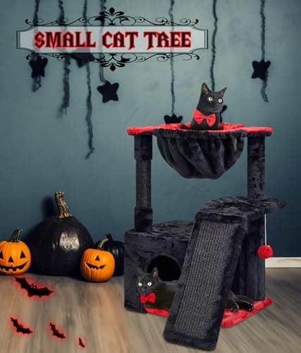 SYANDLVY Gothic Indoor Cat Tree for Large Adults with Scratching Posts & Plush Perch Black