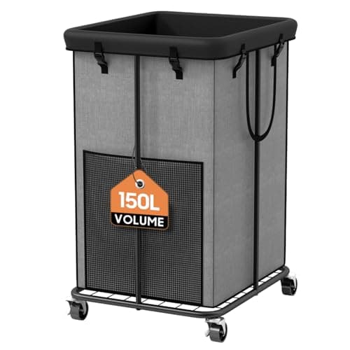 Large Laundry Hamper with Lid & Removable Bag - 110L Grey — Grey