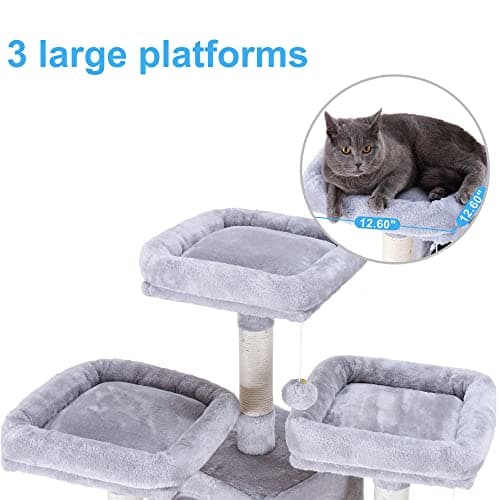 Hey-brother Light Gray 71" XL Cat Tree with 3 Padded Perches & Scratcher MPJ034W