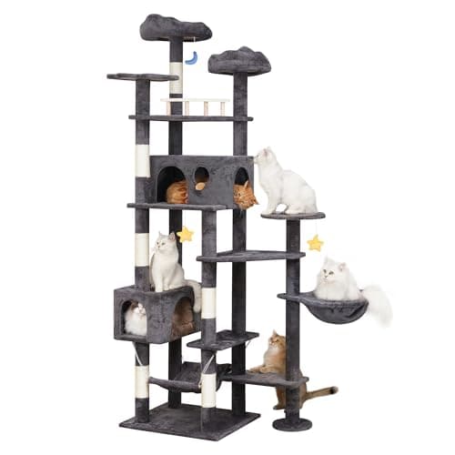 Giant Smoky Gray Cat Tree for Big Cats & Maine Coons, Tall Scratching Tower