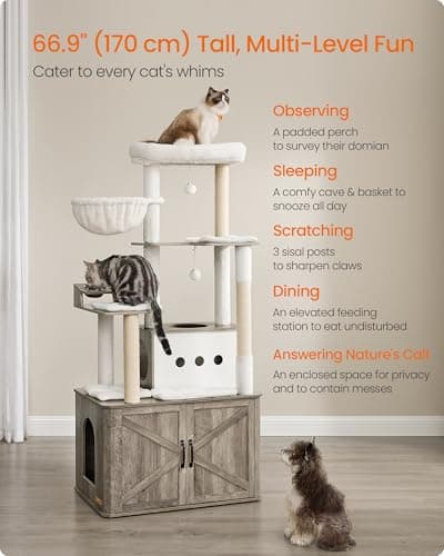 Feandrea Cat Tree with Litter Box Enclosure for Large Cats