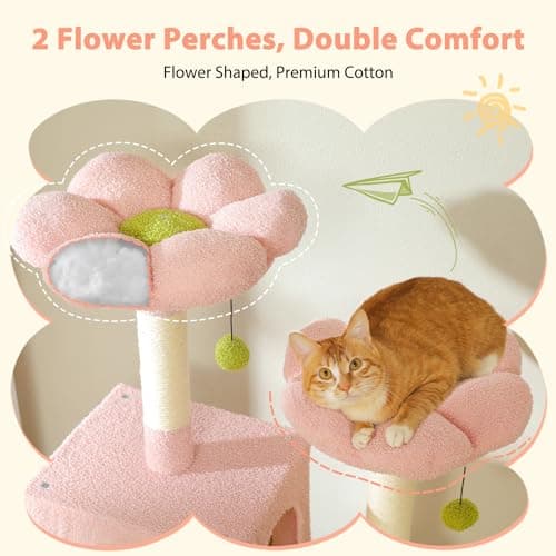 Large Pink Cat Tree with Hammock and Scratching Posts for Indoor Cats