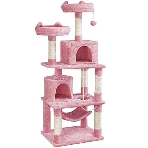 Yaheetech 62.2in Pink Cat Tower with Hammock, Condo & Scratching Posts