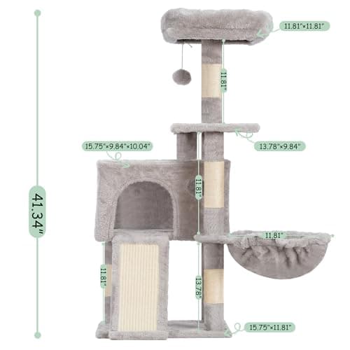 Light Gray Multi-Level Cat Tower GCT005SW with Scratching Board and Perches