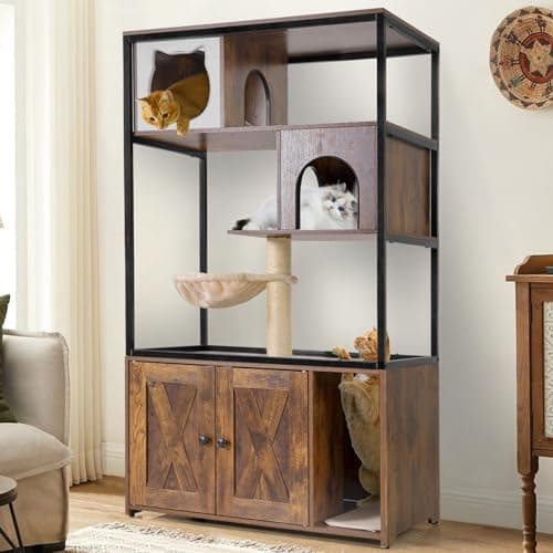 Gutinnie Cat Tree with Hidden Litter Box & Scratching Post, 57.5" Rustic Brown
