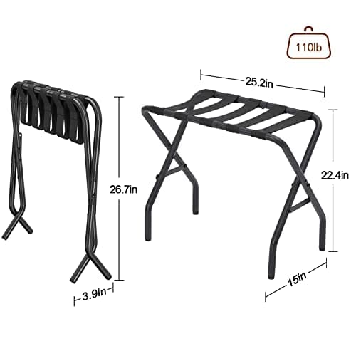 Foldable Metal Luggage Rack for Guest Room, Bedroom, Hotel - Holds up to 110 lb, Easy Assembly