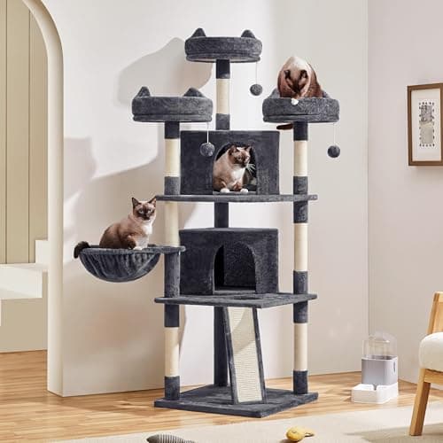 Yaheetech Large Cat Condo with Sisal Platforms & Scratching Posts, Dark Gray