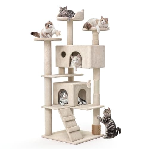 MoNiBloom Beige 54 Inch Cat Tree with 2 Condos & Scratching Post — Beige