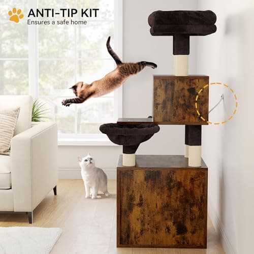 YITAHOME Cat Tree with Hidden Litter Box, Sisal Scratching Post & Wooden House